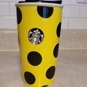 Starbucks Vibrant Yellow Tumbler with Black Dots